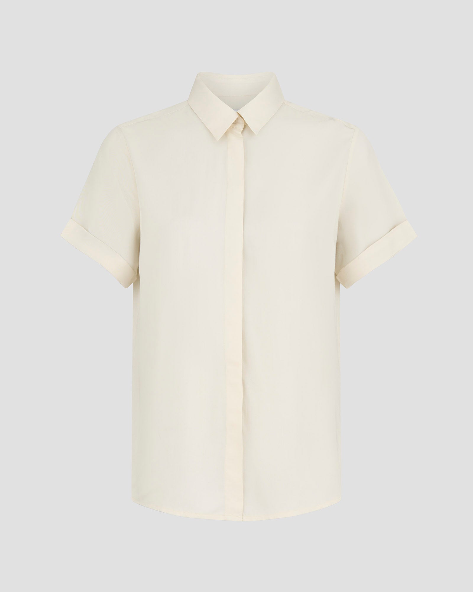 Klassisk kortærmet skjorte til kvinder i hvid lavet af kvaliteten 100% Viskose (LENZING™ ECOVERO™), ansvarligt produceret design fra A Working Theory